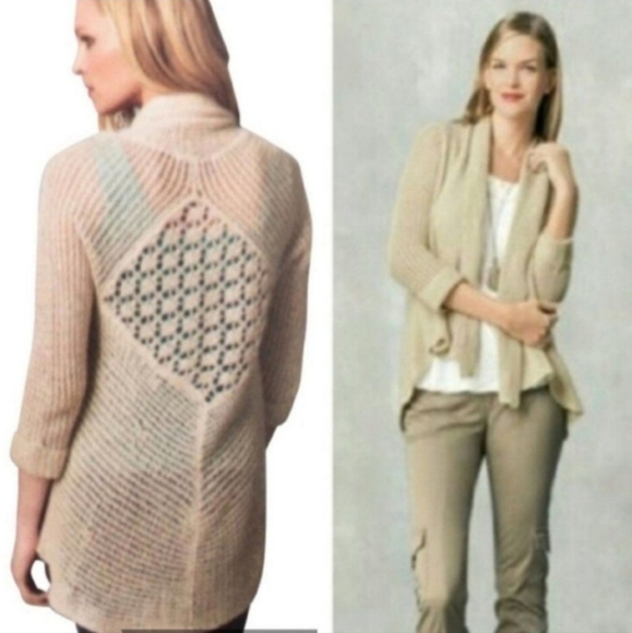 CAbi Sweaters - CAbi #287 Linen Blend Tan Open Front Cardigan Sweater